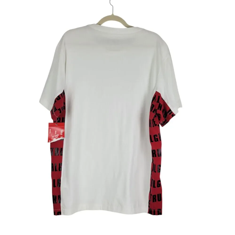 True Religion Men's Side Paneled Logo Tee T-Shirt White Red Cotton size XL NWT
